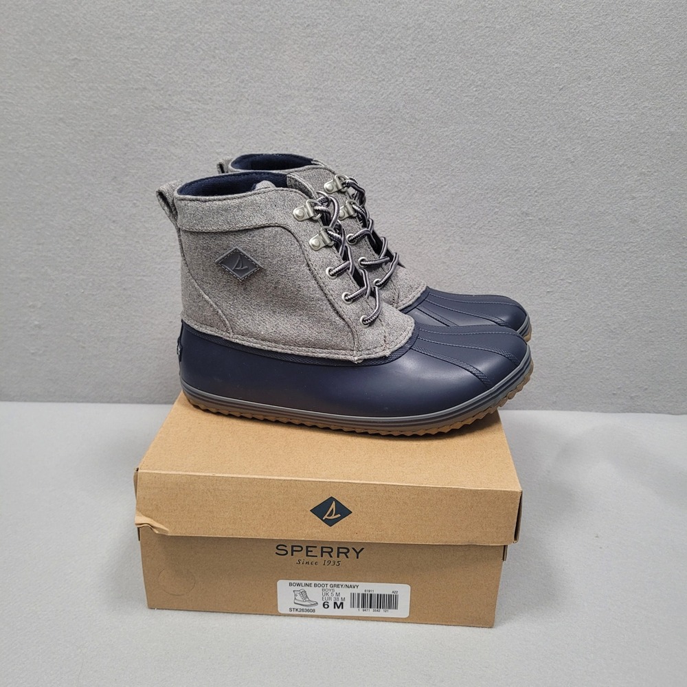 Sperry Boys Bowline Boot Grey Navy Blue STK263608 Size 6M